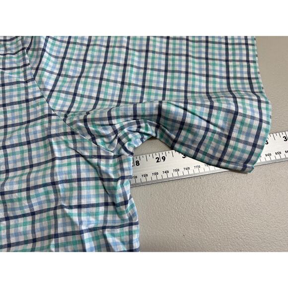 Peter Millar Crown Button Up Plaid Shirt Mens XXL 100% Cotton Short Sleeve Blue - Picture 3 of 6